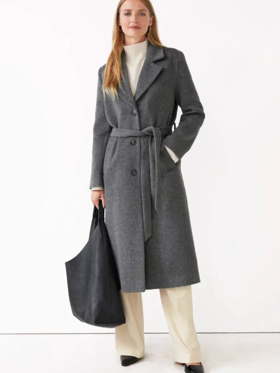 & Other Stories Jackets & Blazers - & OTHER STORIES Relaxed Alpaca Blend Coat Wool Belted Trench Long Gray $249.00